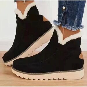 Black Ankle Boots Faux Fur Lined Platform Sport Classic Fashion Womens 6